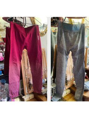 GYMSHARK | L? | Lot of Maroon + Grey Adapt Logo Ombré Seamless Leggings NWT
